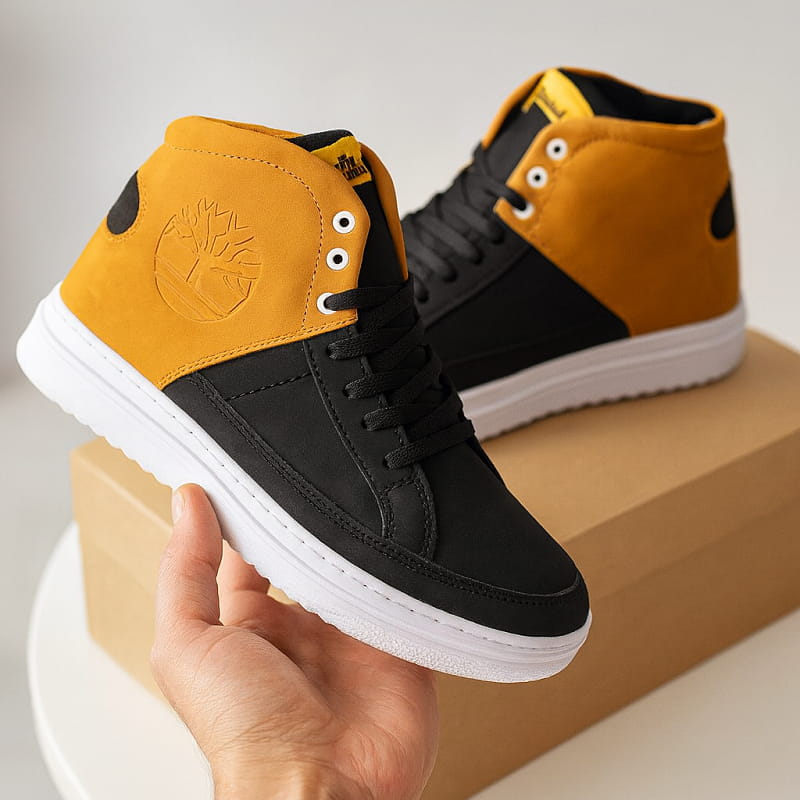 کفش ساقدار مردانه مشکی عسلی مدل R88