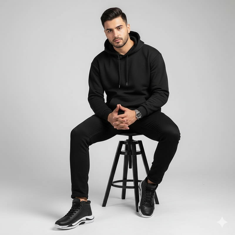 هودی کلاهدار مردانه بیسیک مشکی-مشکی