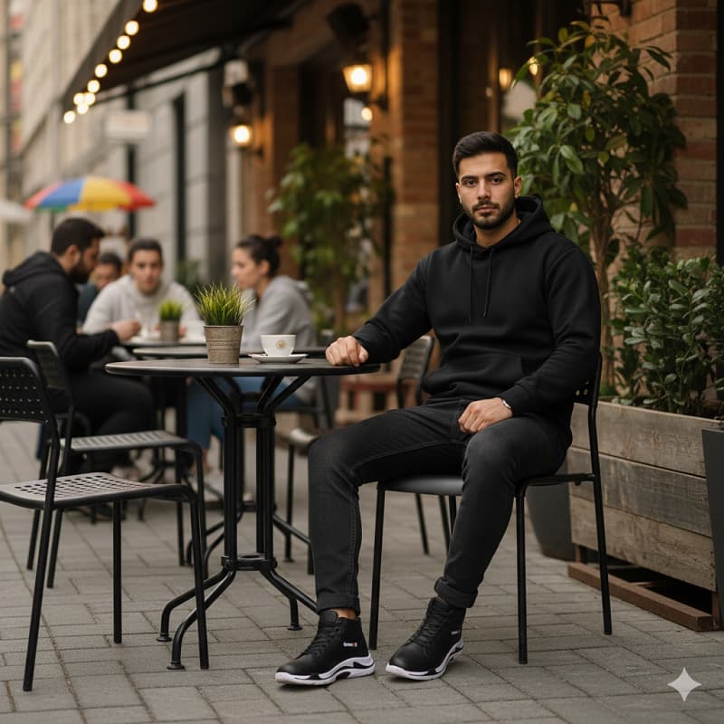 هودی کلاهدار مردانه بیسیک مشکی-مشکی